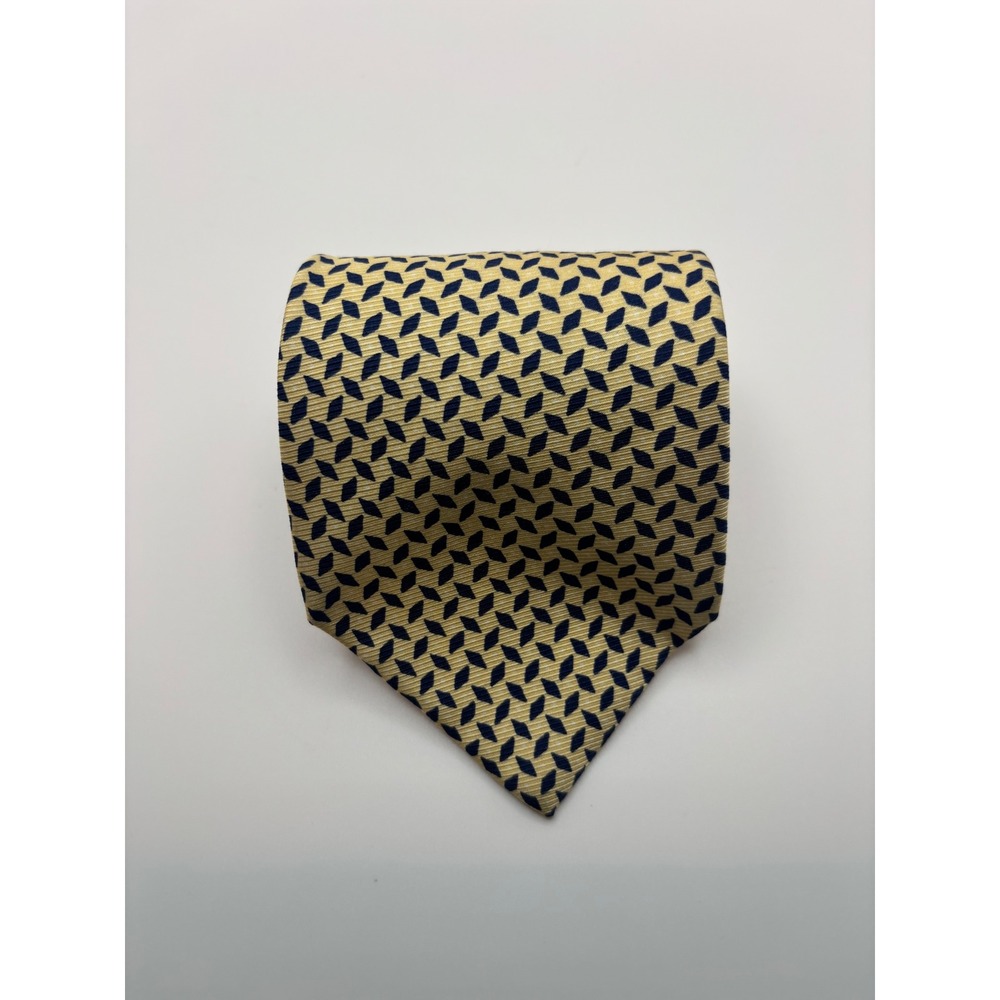 Lauren Ralph Lauren Mens Silk Tie Yellow Navy Blue Geometric Diamond Pattern